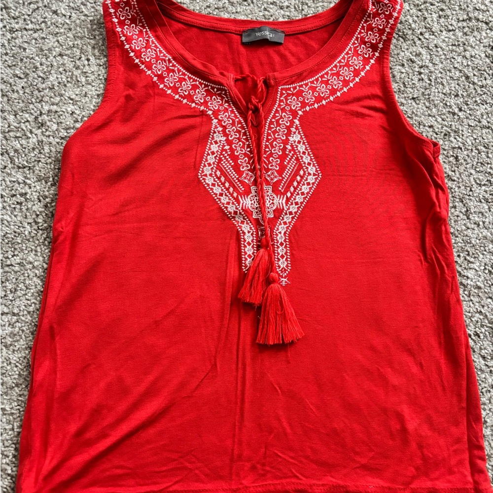 Elegant Red Embroidered Tank Top